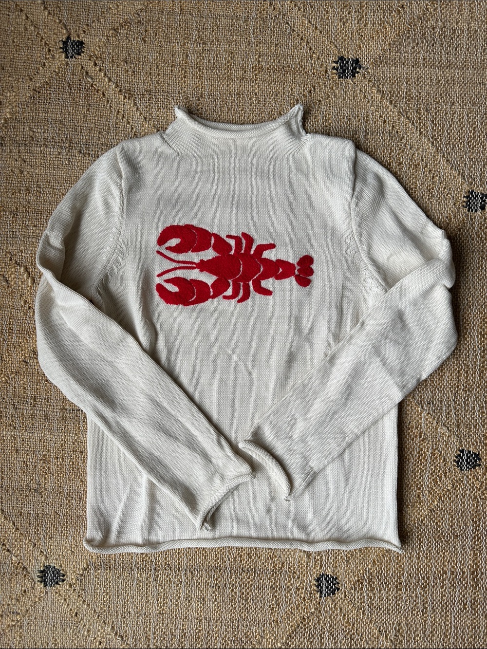 Cream Crewneck Sweater with Red Lobster Motif